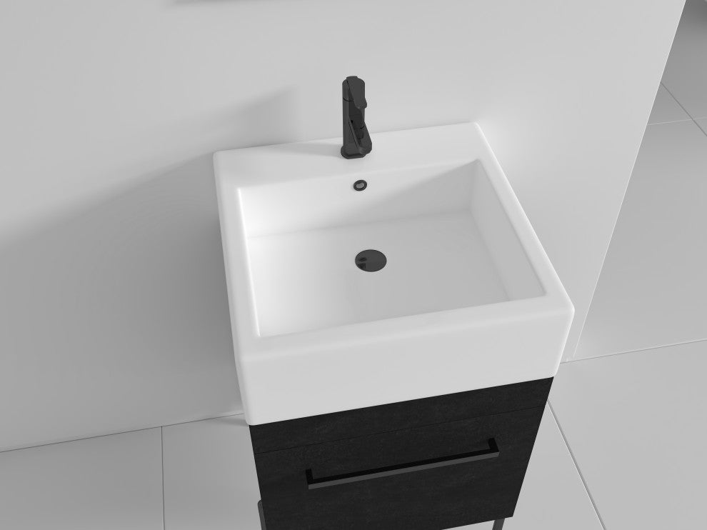 Fine Fixtures Modern Vanity Set, Black Marble, 20", Black Hardware