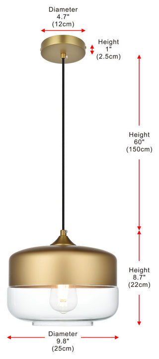 Home Living 10" Pendant Clear Shade, Satin Gold