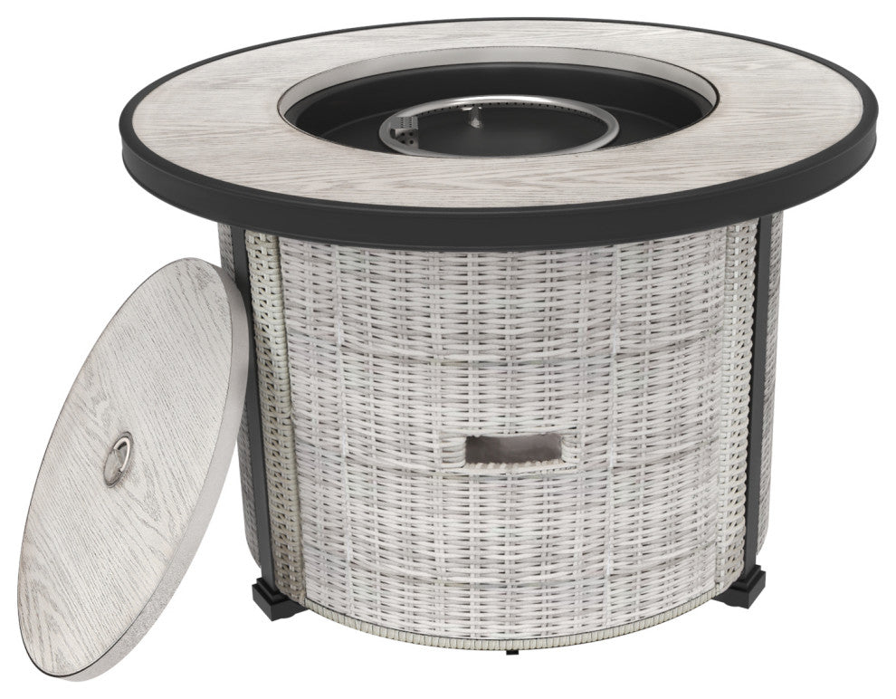 36in Round Gas Fire Pit Table,50,000 BTU Outdoor Wicker Propane Firepit