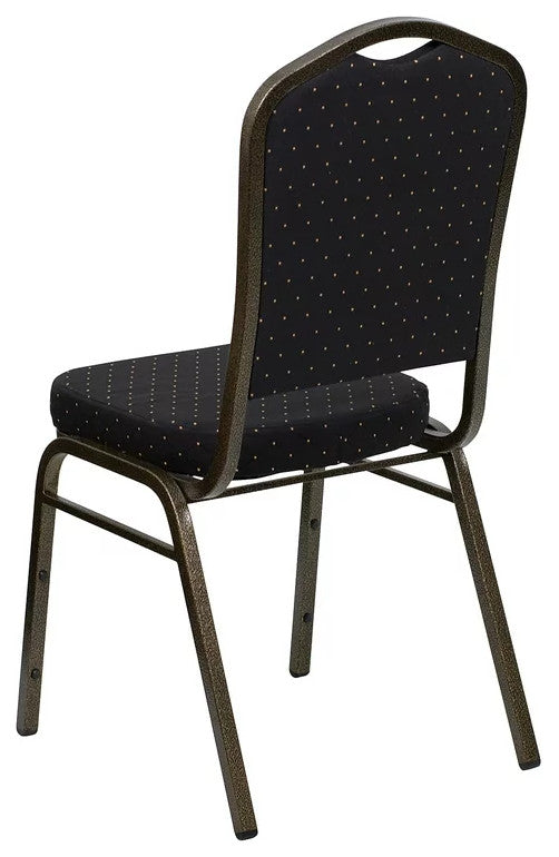 4 Pack Dining Chair, Cushion Seat & Back, Black Patterned Fabric/Gold Vein