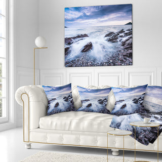 Waves Crashing At Beach Seascape Throw Pillow, 16"x16"