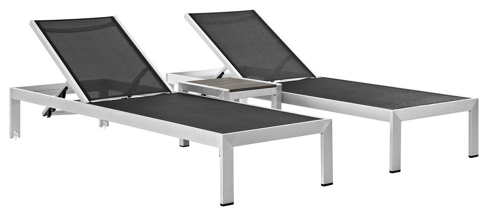 Shore 3 Piece Outdoor Patio Aluminum Set, Silver Black