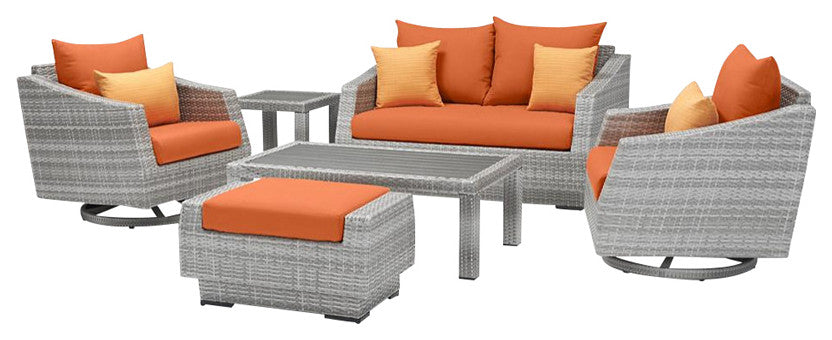 Cannes 6 Piece Sunbrella Outdoor Love and Motion Club Seating Set, Tikka Orange