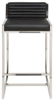 Zola Leather Bar Stool with Polished Stainless Steel Frame, Black Leather