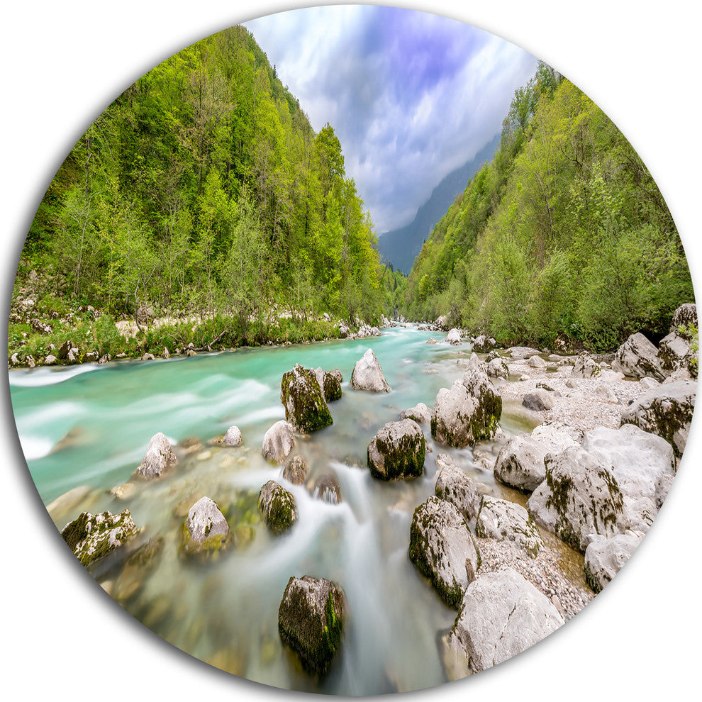 Slovenia Waterfall Panorama, Landscape Round Wall Art, 23"