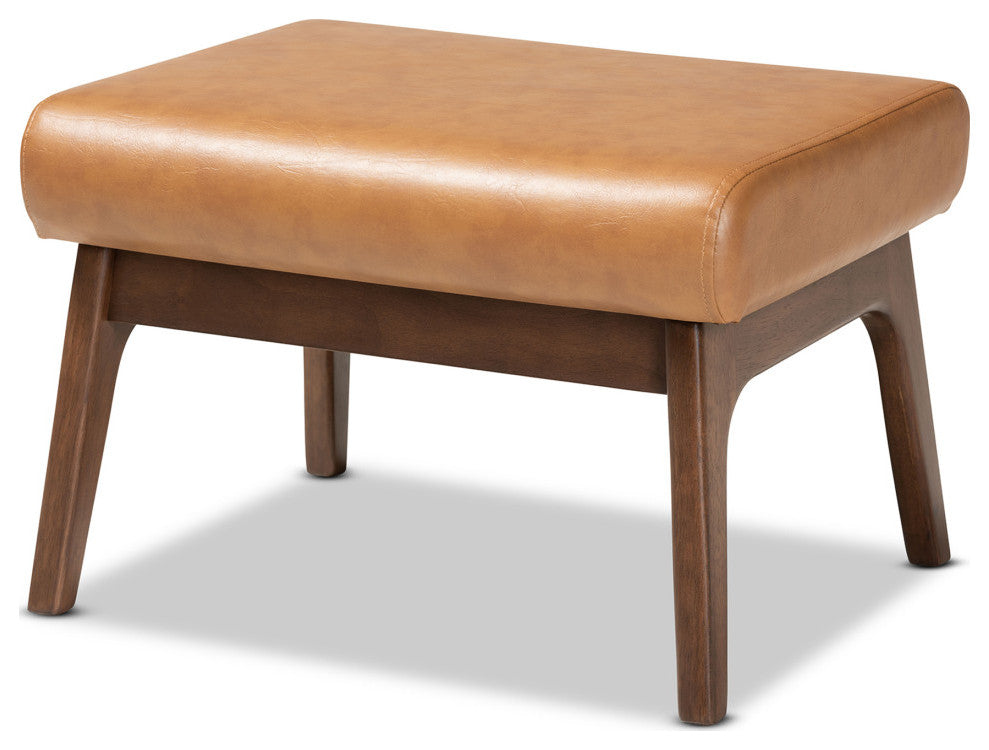Bianca Mid-Century Modern Lounge Chair and Ottoman Set, Tan Faux Leather