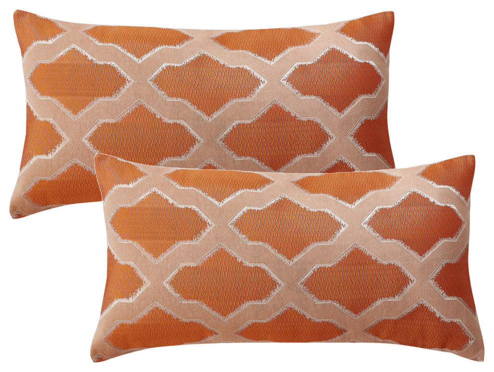 Safi Jacquard Lumbar 2 Pieces Pillow Shell Set, Burnt Orange, 14"x26