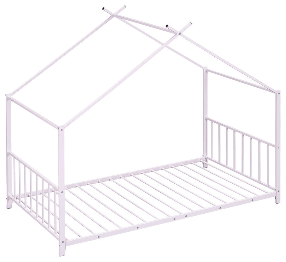 Gewnee Twin Size Metal House Platform Bed, Pink