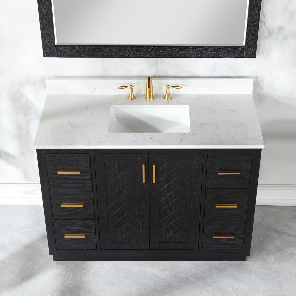 Altair Gazsi Black Oak Bathroom Vanity Set, 48", With Mirror