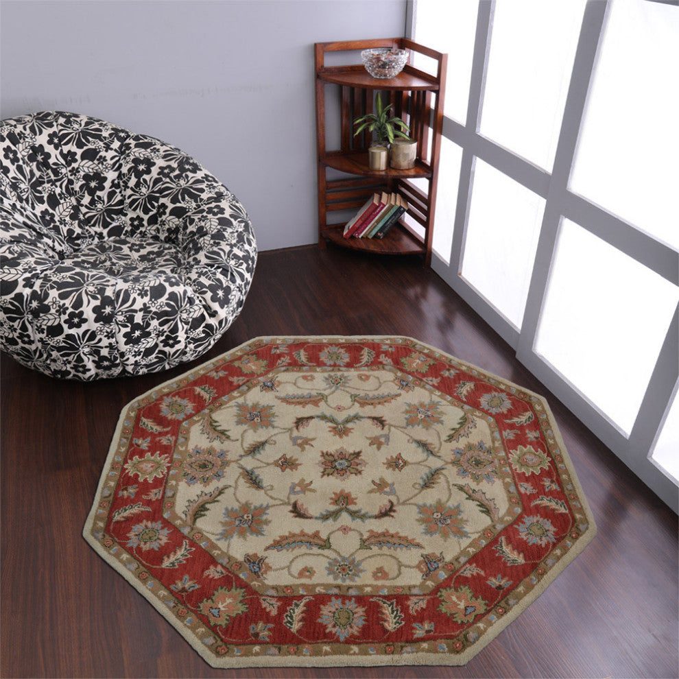HAND TUFTED WOOL ECO-FRIENDLY AREA RUGS - Beige&Red Color, Oriental Design
