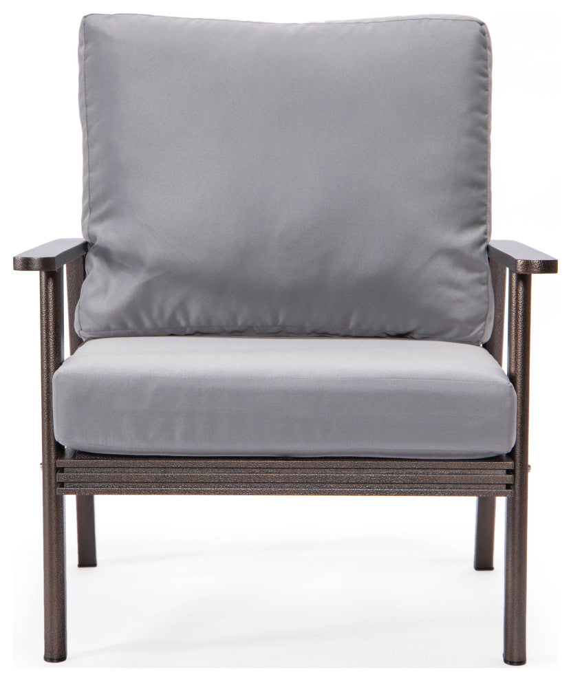 LeisureMod Walbrooke 3-Piece Patio Set With Brown Aluminum Frame and Cushions, Grey