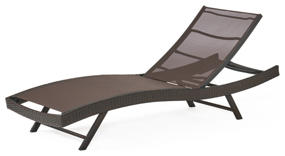 GDF Studio Burnham Outdoor Brown Mesh Chaise Lounge Chair, Set of 2