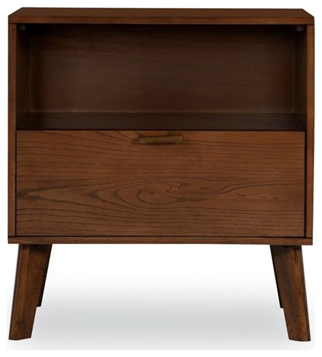 Riverbay Furniture Bristol 1-Drawer Wood Nightstand with Bronze Hardware - Brown