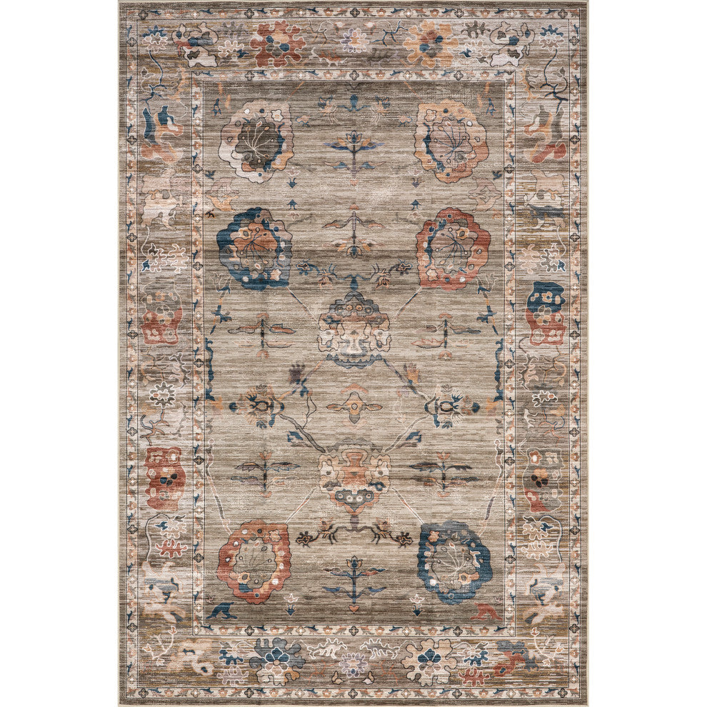 Nuloom Cleora Vintage Floral Machine Washable Area Rug, Taupe 4'x6'