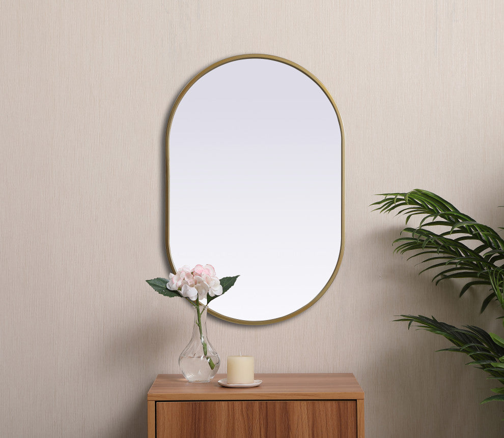 Metal Frame Oval Mirror 20X30 Inch, Brass
