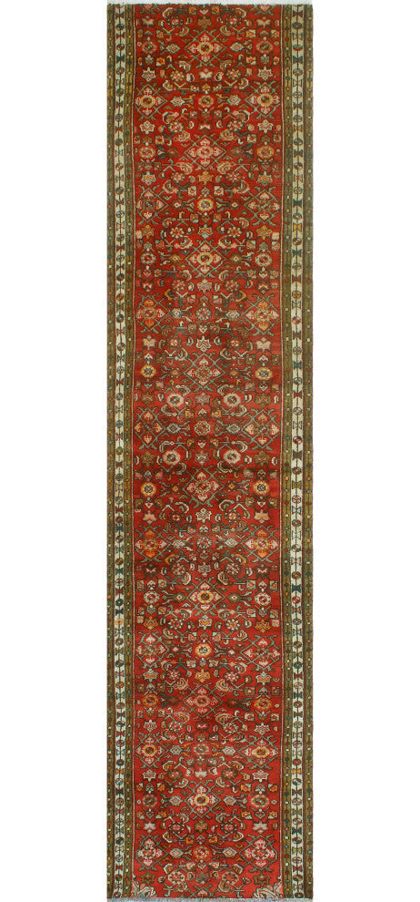 Fine Vintage Distressed Aiston Red/Ivory Runner, 2'8x12'2