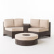 GDF Studio 4-Piece Riviera Otranto Patio Semicircular Sectional, Cushions, Textured Beige, Ice Bucket Center Ottoman