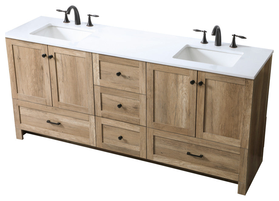 60" Double Bathroom Vanity, Natural Oak, 72