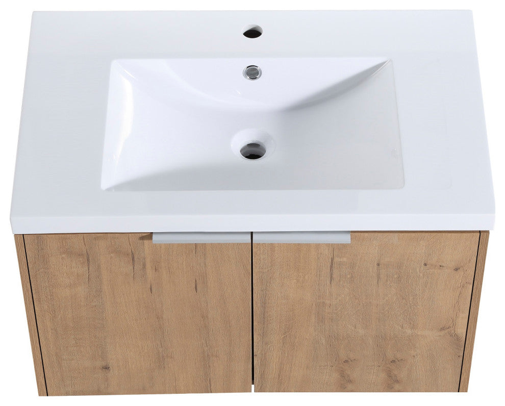 BNK 30" Bathroom Vanity with Resin Sink, Modern Design with Soft Close Doors, Imitative Oak