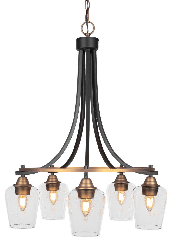 Paramount 5-Light Chandelier, Matte Black & Brass, 5" Clear Bubble Glass