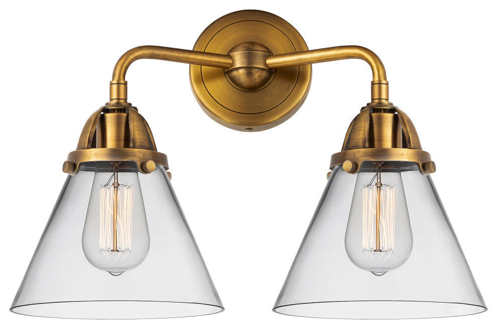 Large Cone Bath Vanity Light, Brushed Brass, Clear, Clear