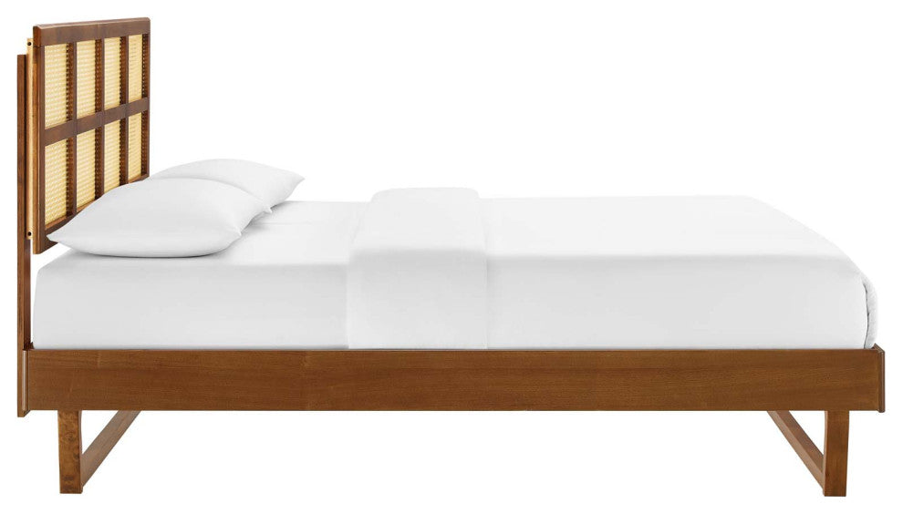 Sidney Cane and Wood Queen Platform Bed With Angular Legs