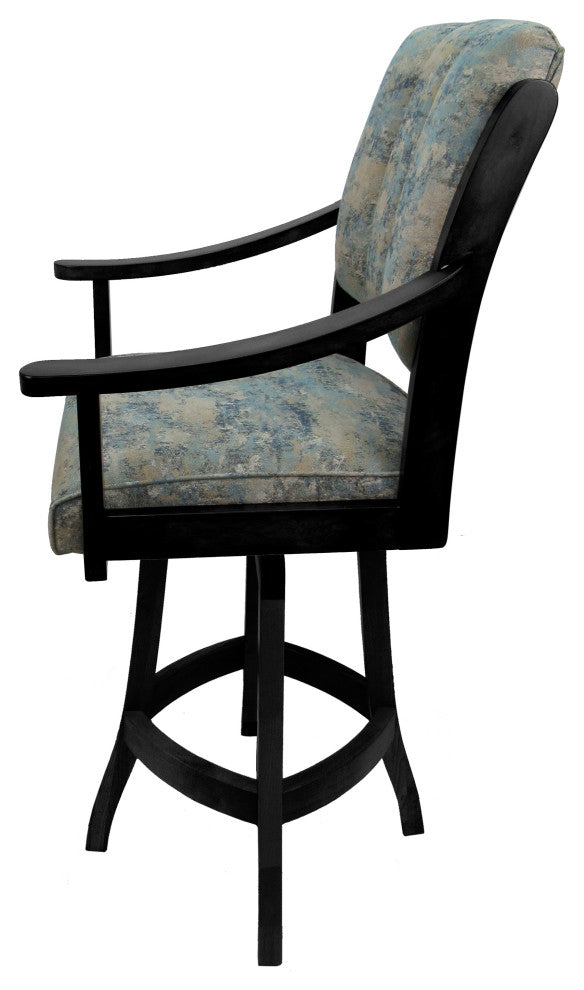 Swivel Counter Wood Bar Stool Casa on S-Base, Poet Sky and Black, 26"