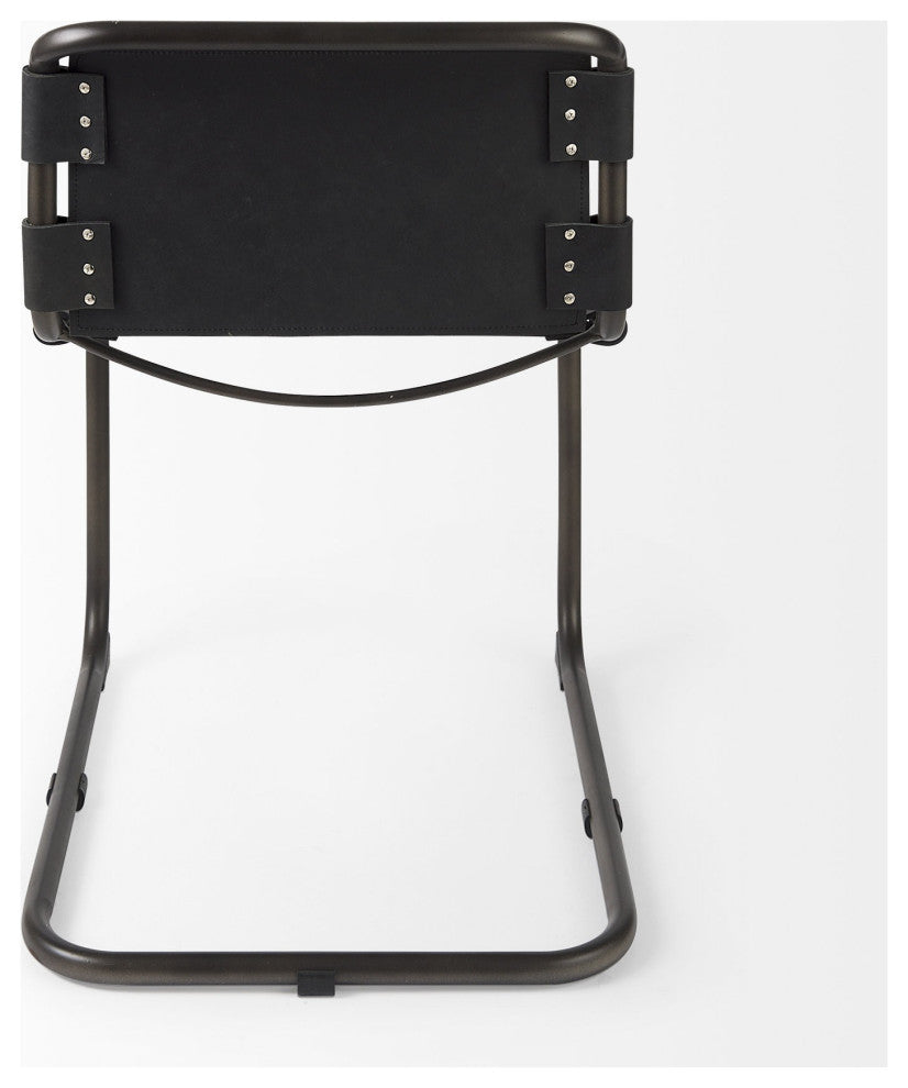 Set of 2 Black Leather Dining or Side Chairs