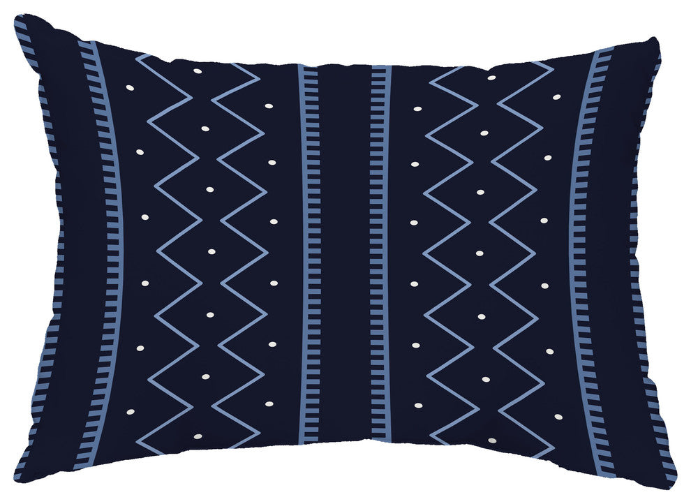 Mudcloth 14"x20" Abstract Decorative Outdoor Pillow, Navy Blue