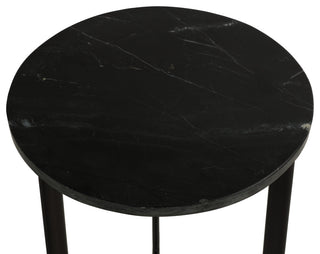 Bare Decor Apuan Accent Table, Black Metal and Marble, Round 15"