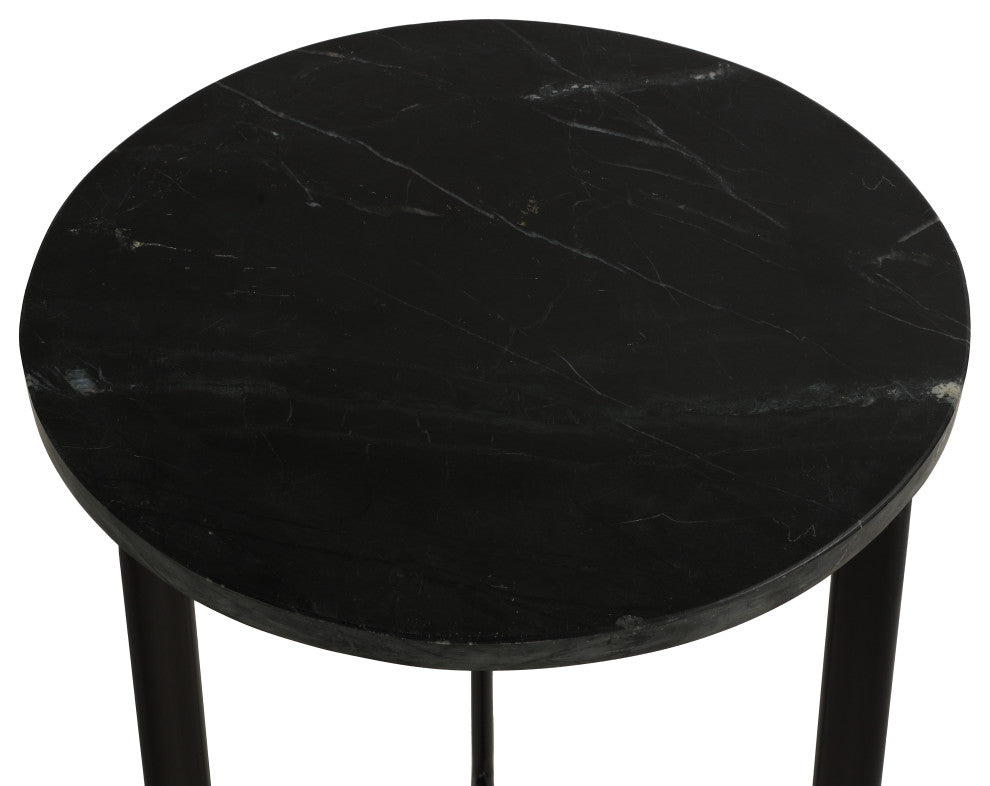 Bare Decor Apuan Accent Table, Black Metal and Marble, Round 15"