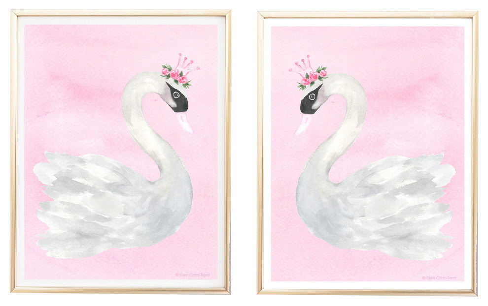 Watercolor Swan Print, Set of 2, 11"x14"
