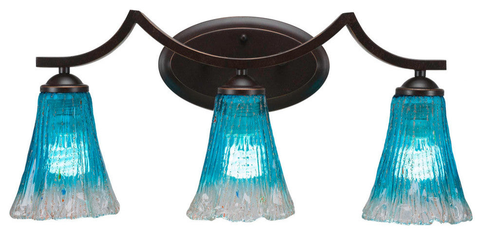 Zilo 3-Light Bath Bar, Dark Granite, 5.5" Fluted Teal Crystal Glass
