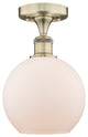 Athens-1 Light 8" Semi-Flush Mount-Antique Brass, Matte White Glass Shade