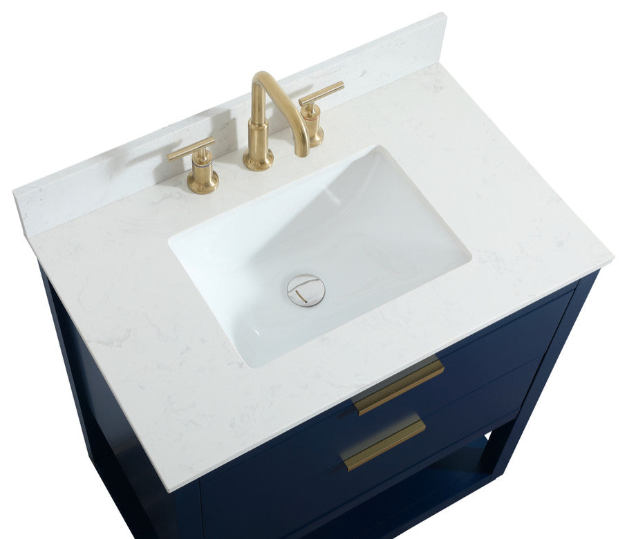 30" Single Bathroom Vanity, Blue, With Backsplash
