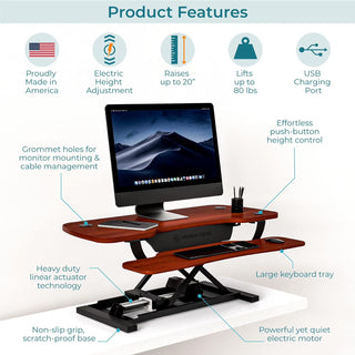 VersaDeskÂ® PowerProÂ® Electric Height Adjustable Standing Desk Converter, Cherry, 48''