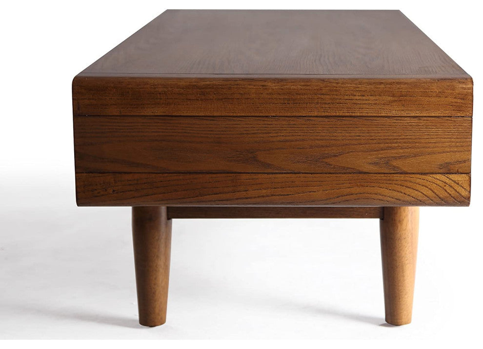 Mid Century Coffee Table, Hardwood Construction With 2 Compartments, Walnut