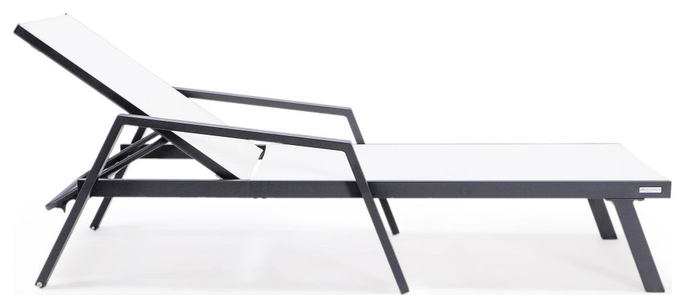 LeisureMod Marlin Outdoor Patio Stackable Chaise Lounge Chair With Armrests, White