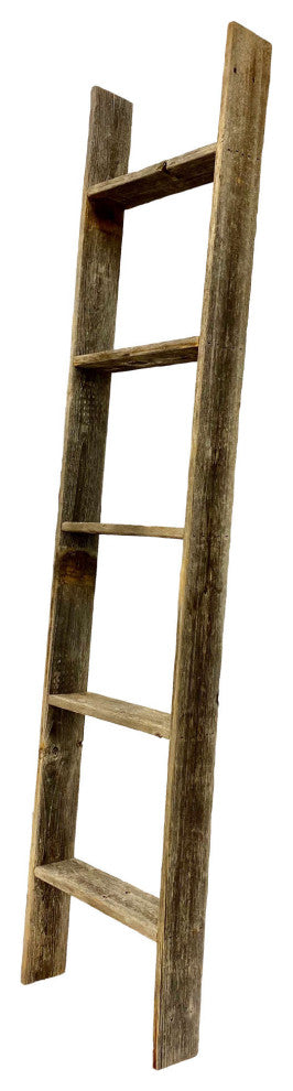 4 Step Rustic Weathered Grey Wood Ladder Shelf
