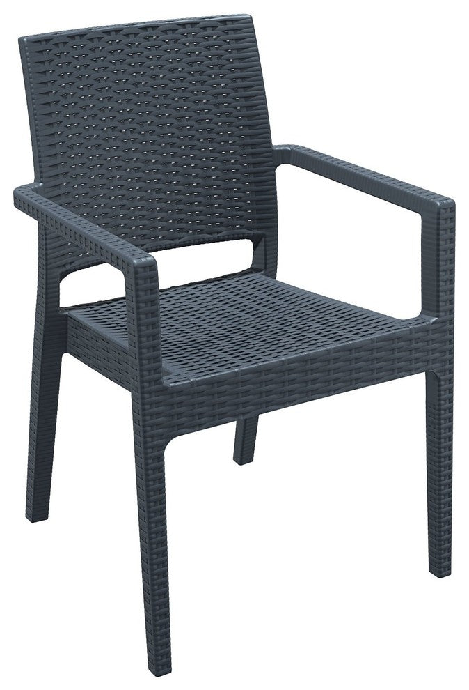 Ibiza Resin Wickerlook Dining Arm Chair, Dark Gray, Set of 2
