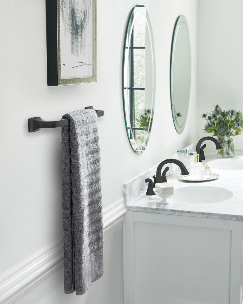 Amerock Highland Ridge Transitional Towel Bar, Matte Black, 18" Center-to-Center