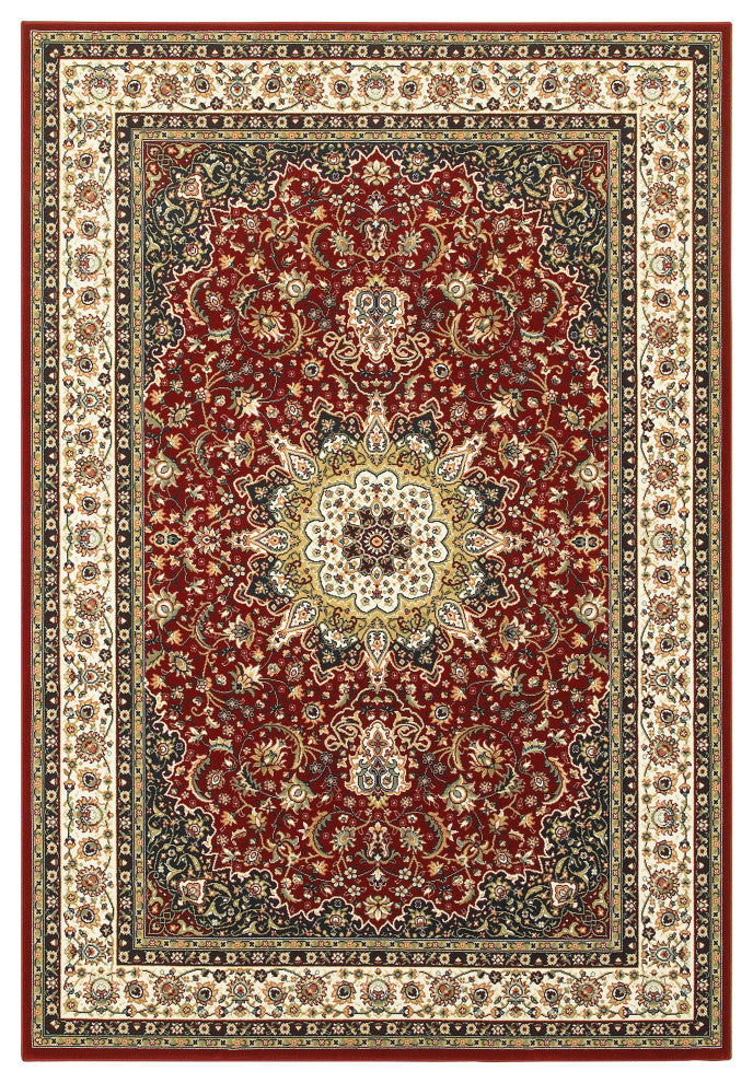 Karaman Traditional Medallion Red/ Ivory Area Rug, 3'10"x5'5"