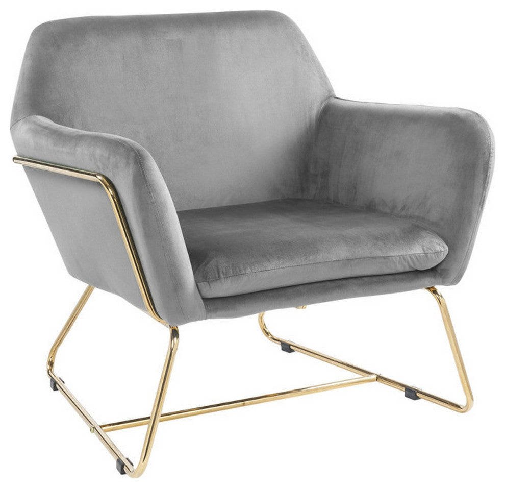 Benzara BM287937 Modern Accent Chair, Padded Seats and Metal Frame, Gray Velvet