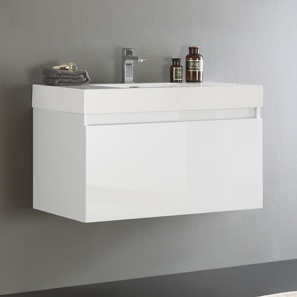 Fresca Mezzo 36" White Wall Hung Cabinet With Integrated Sink