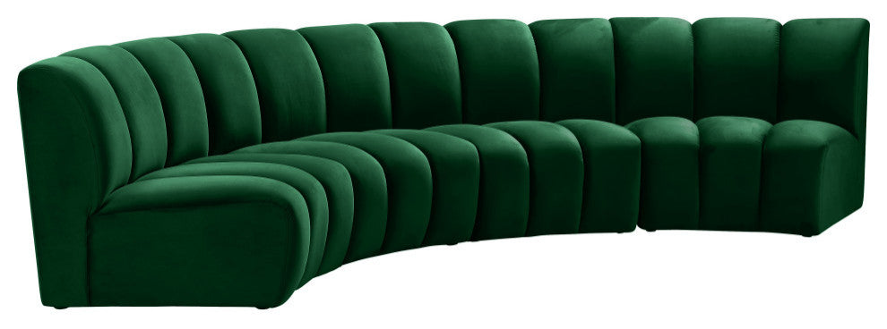 Infinity Channel Tufted Velvet Modular Chair, Green, 4 Piece