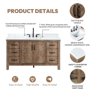 Javier Bath Vanity, Composite Stone Top, Antique Gray, 60", Single Vanity, No Mirror