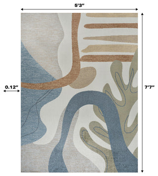 Algae Abstract Glam Botanical Machine-Washable Cream/Multi 5 ft x 8 ft Area Rug