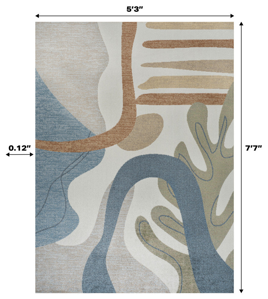 Algae Abstract Glam Botanical Machine-Washable Cream/Multi 5 ft x 8 ft Area Rug