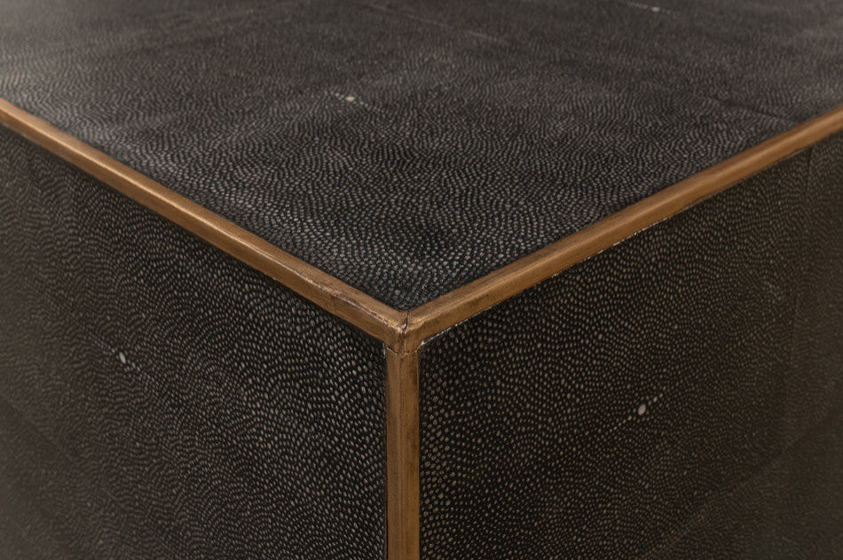 Gray Leather Shagreen Cocktail Coffee Table Rectangle