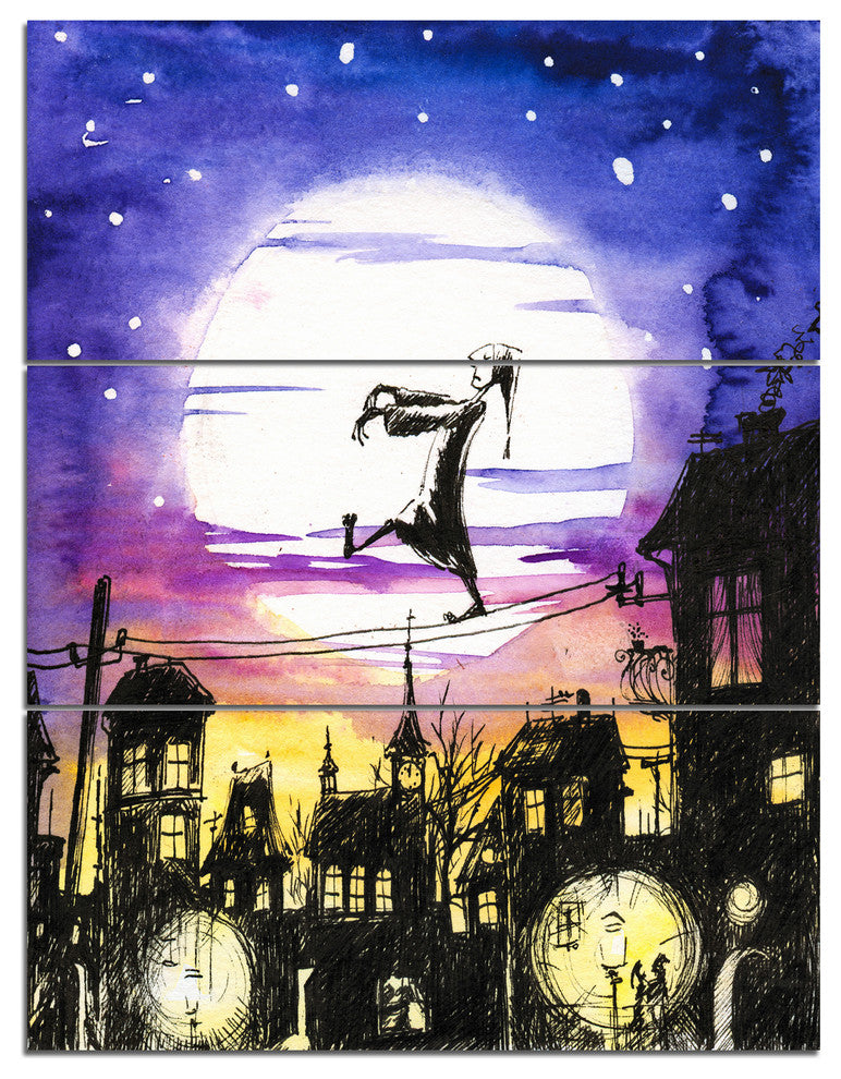 Sleepwalker in Moonlight, Abstract Triptych Canvas Artwork, 28x36, 3 Panels
